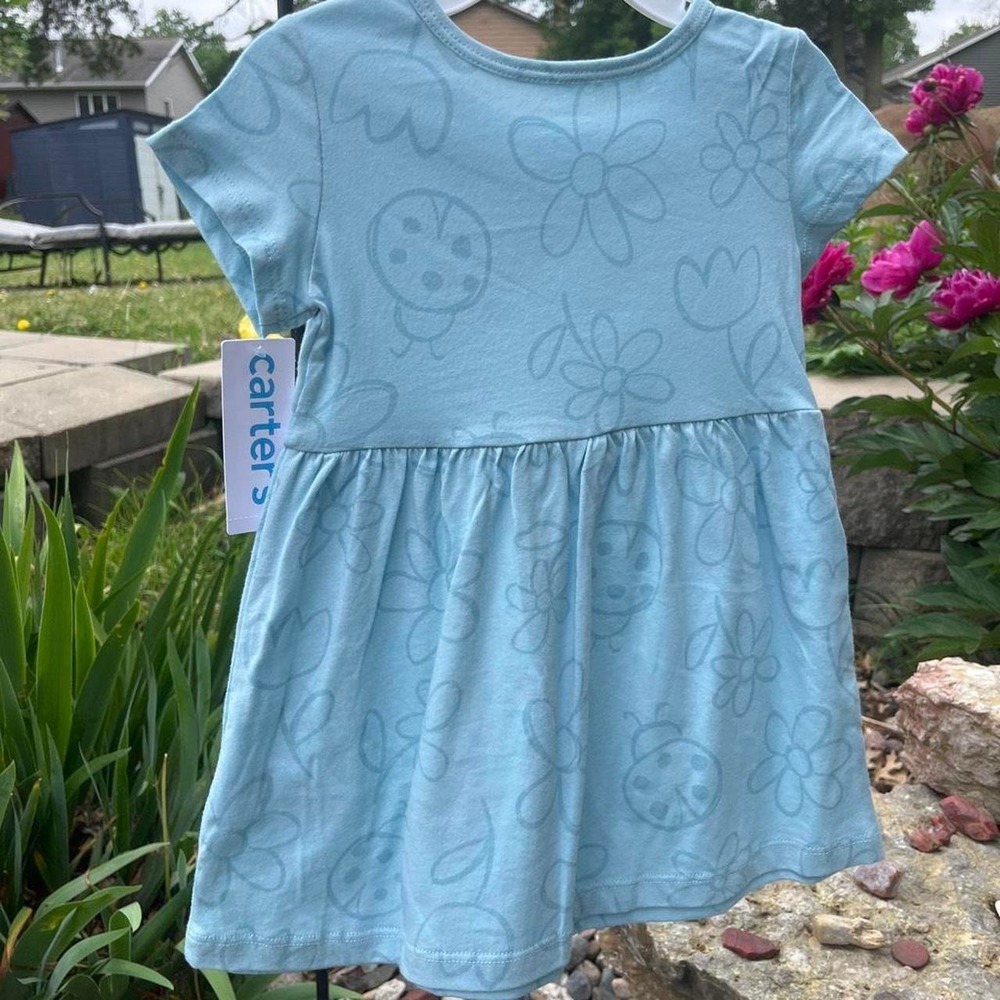 Carter's blue babydoll dress with ladybug and flower print. Size: 4T